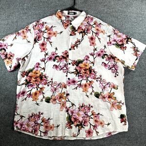 Jogal Floral Hawaiian Camp Shirt Men's XXL White Pink Cotton Viscose